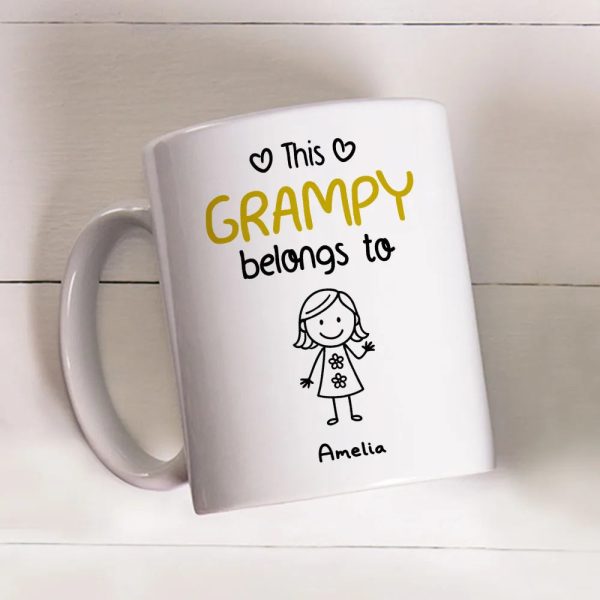This Grandpa Belongs To Personalized White Ceramic Mug with Grandkids' Names, Cute Gift for Grandfather