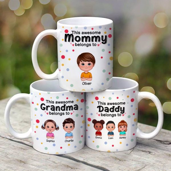 This Mom Grandma Grandpa Dad Belongs To Cute Doll Kids Colorful Dot Personalized Mug