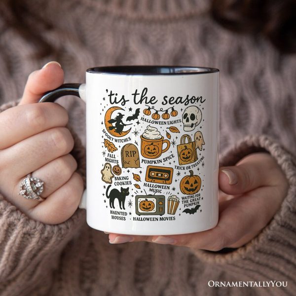 Tis the Season Retro Spooky Halloween Personalized Mug, Autumn Vibes Essentials Gift with Custom Name
