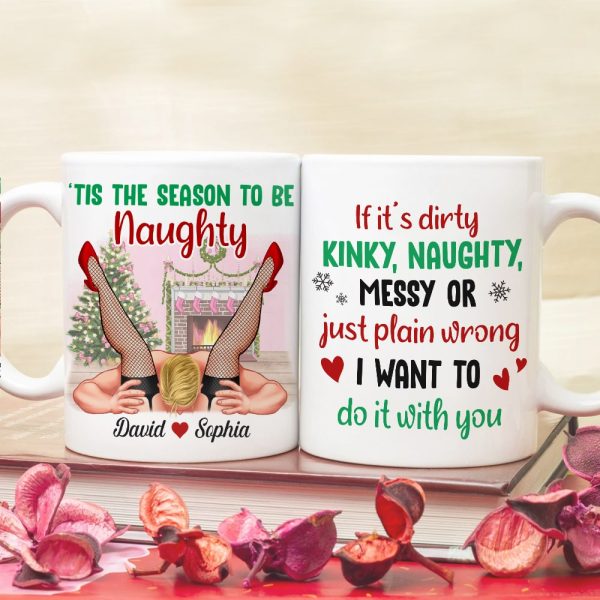 Tis' The Season To Be Naughty Personalized Couple Coffee Mug, Christmas Gift For Couple