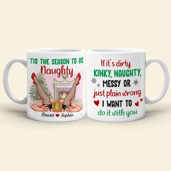 Tis' The Season To Be Naughty Personalized Couple Coffee Mug, Christmas Gift For Couple