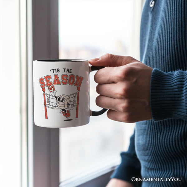 Tis the Season Volleyball Personalized Mug, Retro Vintage Game Day Sports Gift with Custom Name