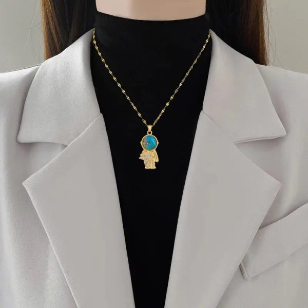 Titanium Steel Star Pendant Necklace in Gold Tone