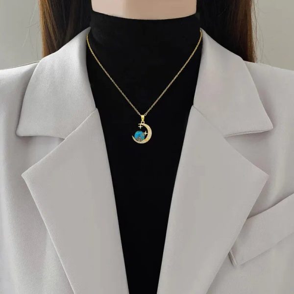 Titanium Steel Star Pendant Necklace in Gold Tone