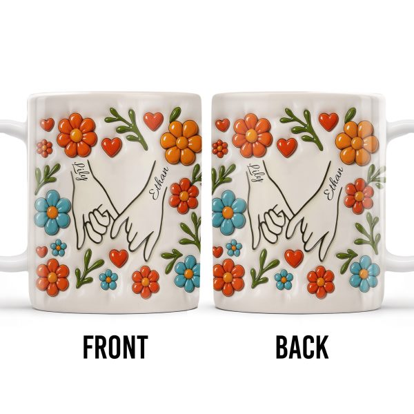 To Mom, Love Grows Here, Hands, Heart and Flowers - Personalized Custom Coffee Mug - CPL377_MG