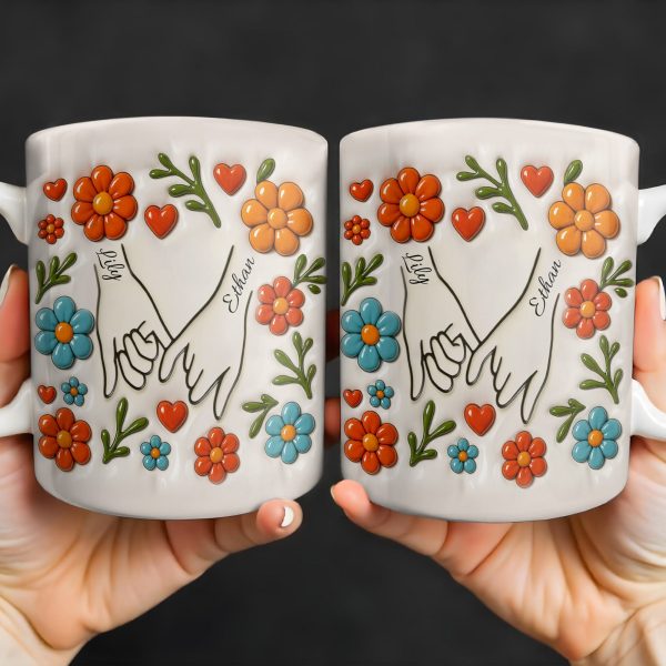 To Mom, Love Grows Here, Hands, Heart and Flowers - Personalized Custom Coffee Mug - CPL377_MG