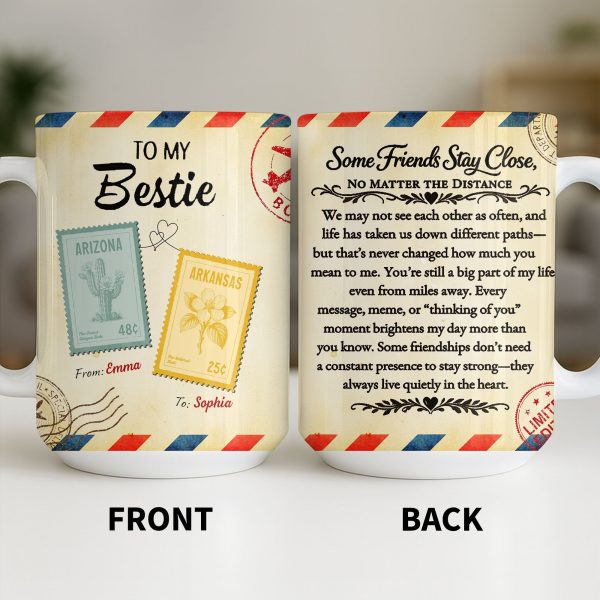 To My Bestie With Postage Stamp Design - Personalized Custom Coffee Mug - BST532_MG