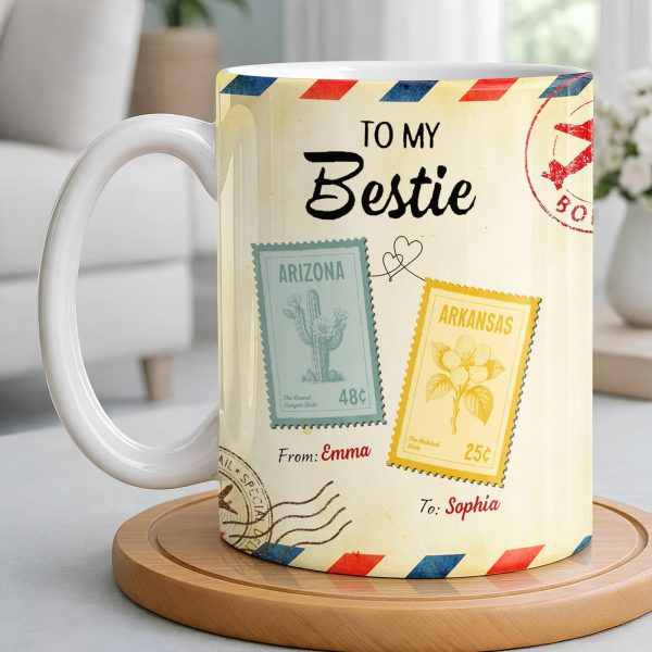 To My Bestie With Postage Stamp Design - Personalized Custom Coffee Mug - BST532_MG