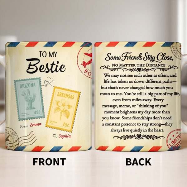 To My Bestie With Postage Stamp Design - Personalized Custom Coffee Mug - BST532_MG