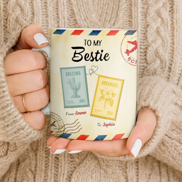 To My Bestie With Postage Stamp Design - Personalized Custom Coffee Mug - BST532_MG