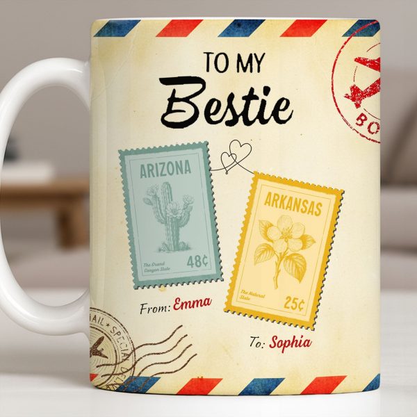 To My Bestie With Postage Stamp Design - Personalized Custom Coffee Mug - BST532_MG
