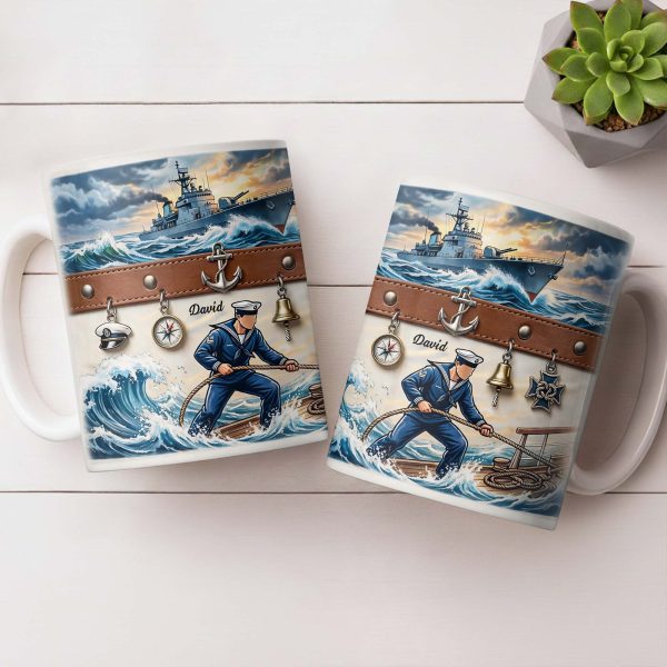 To My Courageous Sailor, Ship And Ocean Waves Design - Personalized Custom Coffee Mug - JBS103_MG