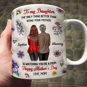 To My Daughter 3D Inflated Effect Floral Personalized AOP Mug, Heartfelt Gift for Daughter