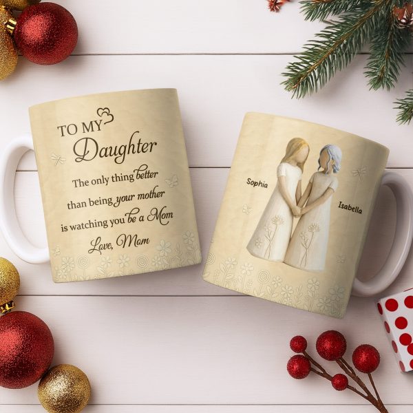 To My Daughter, Flowers and Hearts Design - Personalized Custom Coffee Mug - DAU268_MG