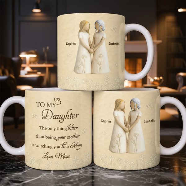 To My Daughter, Flowers and Hearts Design - Personalized Custom Coffee Mug - DAU268_MG