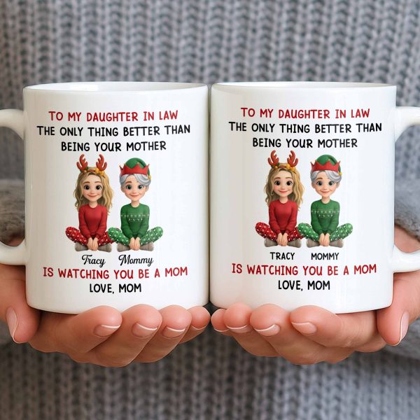 To My Daughter In Law, Love From Mom, Reindeer Antlers - Personalized Custom Coffee Mug - DILA052_MG