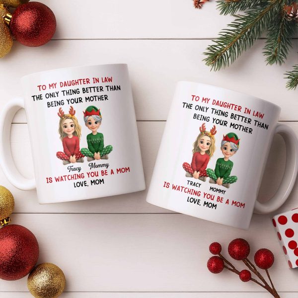 To My Daughter In Law, Love From Mom, Reindeer Antlers - Personalized Custom Coffee Mug - DILA052_MG