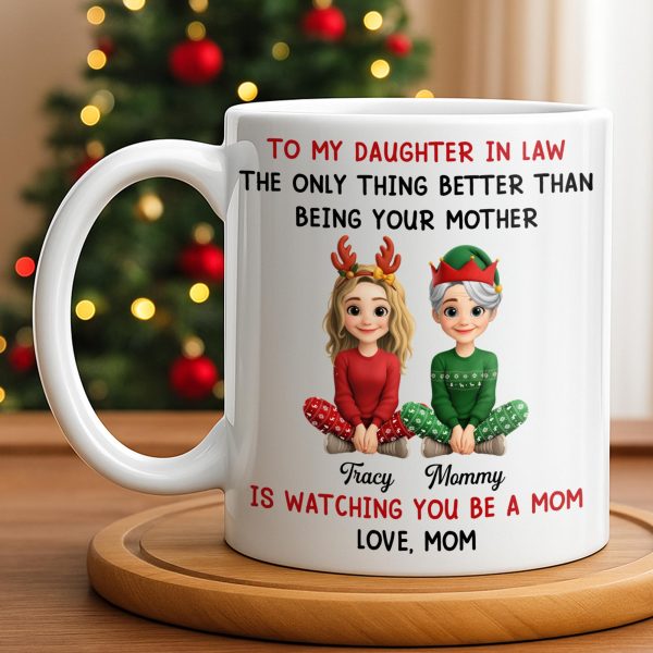 To My Daughter In Law, Love From Mom, Reindeer Antlers - Personalized Custom Coffee Mug - DILA052_MG