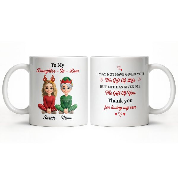 To My Daughter-In-Law, Thank You For Loving My Son, Christmas Reindeer Antlers - Personalized Custom Coffee Mug - DILA062_MG