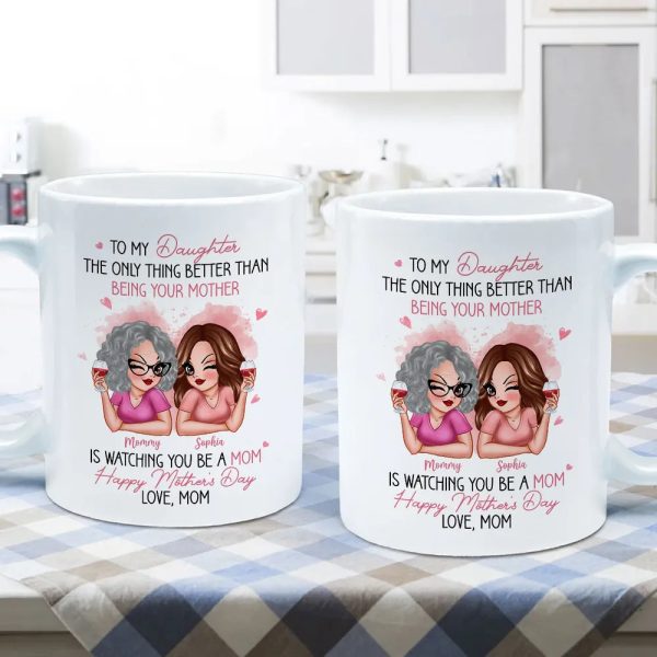 To My Daughter Personalized Ceramic Mug , Perfect Gift for Mother and Daughter, Featuring a Fun Design with Winking Characters