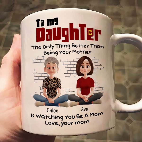 To My Daughter Personalized White Ceramic Mug with Custom Names, Heartfelt Gift for Mother and Daughter on Special Occasions