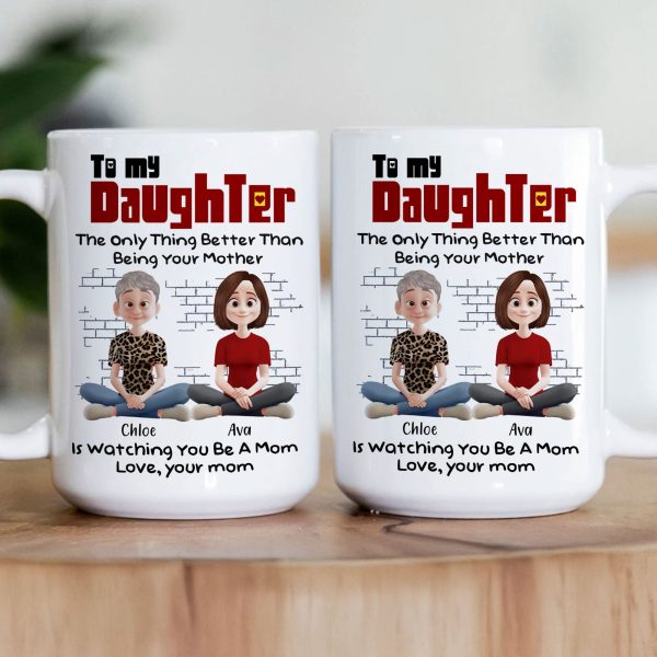 To My Daughter Personalized White Ceramic Mug with Custom Names, Heartfelt Gift for Mother and Daughter on Special Occasions