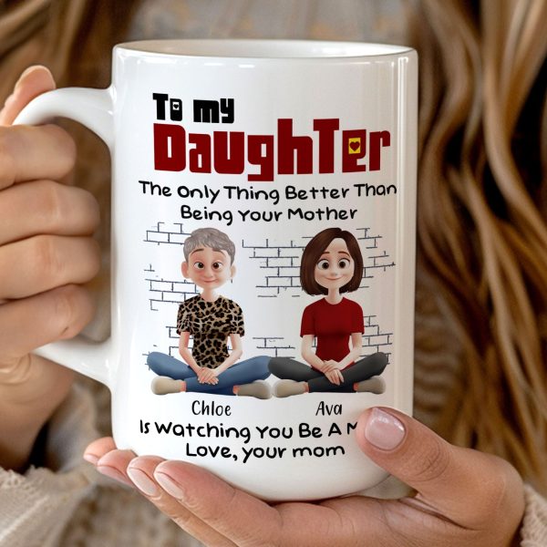 To My Daughter Personalized White Ceramic Mug with Custom Names, Heartfelt Gift for Mother and Daughter on Special Occasions
