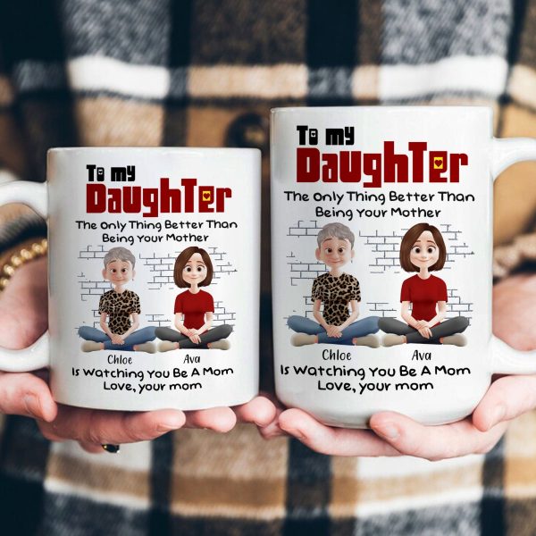 To My Daughter Personalized White Ceramic Mug with Custom Names, Heartfelt Gift for Mother and Daughter on Special Occasions