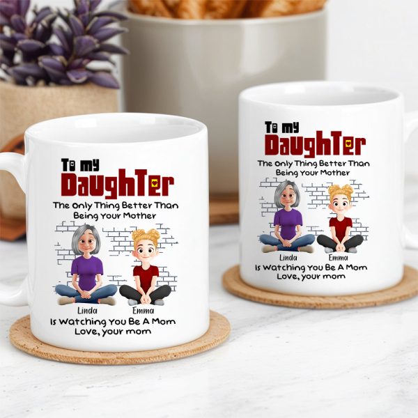 To My Daughter Personalized White Ceramic Mug with Custom Names, Heartfelt Gift for Mother and Daughter on Special Occasions