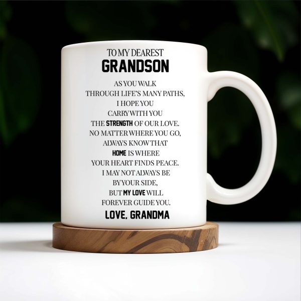 To My Dearest Grandson Love From Grandma With Pansy Flower Design - Personalized Custom Coffee Mug - GSN024_MG