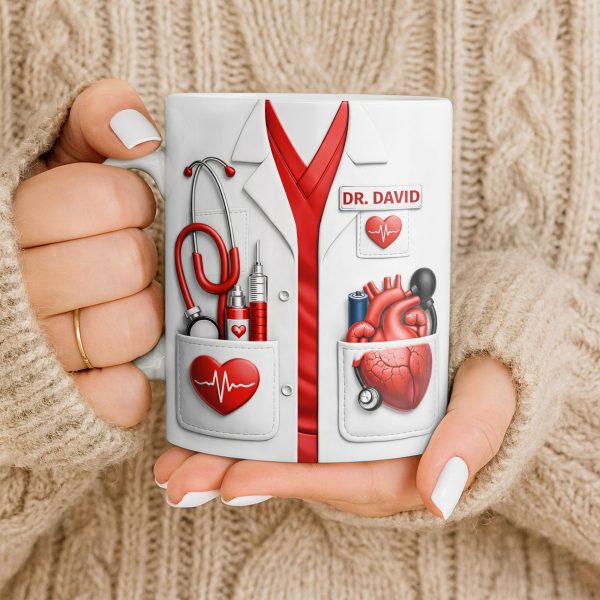To My Favorite Doctor Highlighting Medical Tools and Heartbeat - Personalized Custom Coffee Mug - DOC085_MG