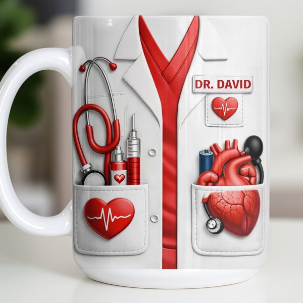 To My Favorite Doctor Highlighting Medical Tools and Heartbeat - Personalized Custom Coffee Mug - DOC085_MG