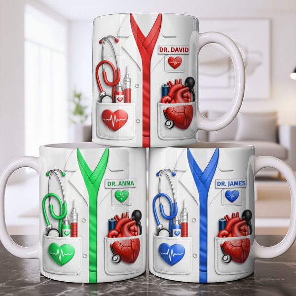 To My Favorite Doctor Highlighting Medical Tools and Heartbeat - Personalized Custom Coffee Mug - DOC085_MG