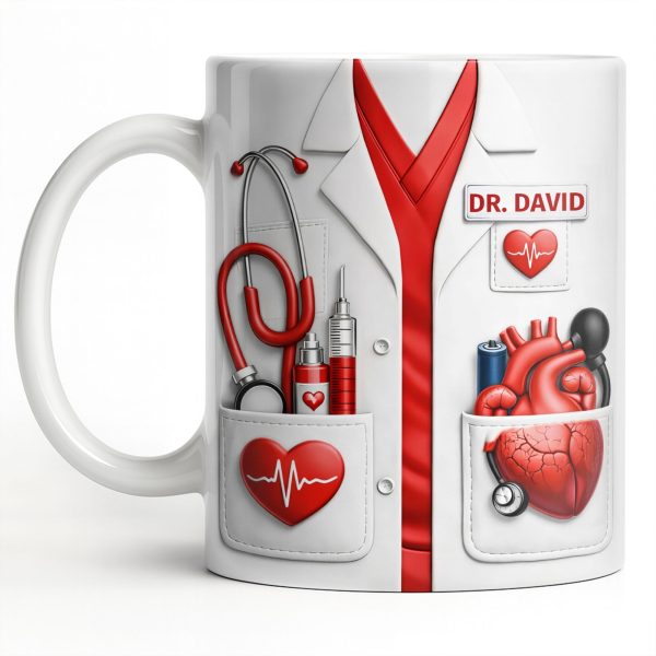 To My Favorite Doctor Highlighting Medical Tools and Heartbeat - Personalized Custom Coffee Mug - DOC085_MG