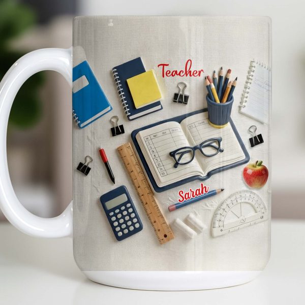 To My Favorite Teacher Stationery and Apple Design - Personalized Custom Coffee Mug - TEACH067_MG