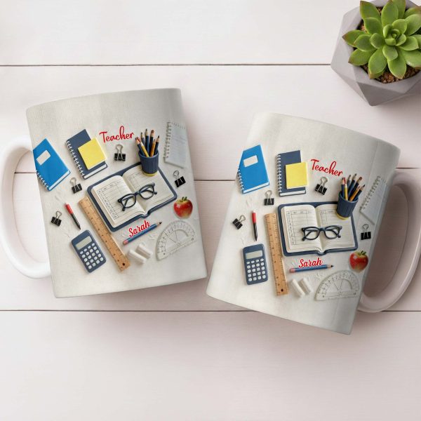 To My Favorite Teacher Stationery and Apple Design - Personalized Custom Coffee Mug - TEACH067_MG