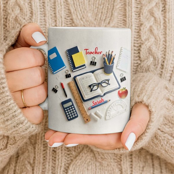 To My Favorite Teacher Stationery and Apple Design - Personalized Custom Coffee Mug - TEACH067_MG