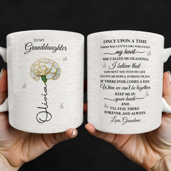 To My Granddaughter, Love Grandma, Beautiful Flower And Butterfly Design - Personalized Custom Coffee Mug - GDT389_MG