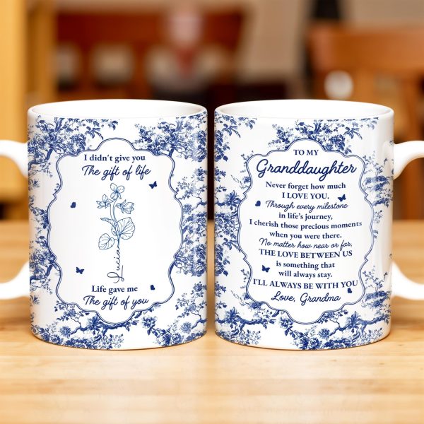 To My Granddaughter, Never Forget How Much I Love You, Flowers And Decorative Borders - Personalized Custom Coffee Mug - GDT296_MG