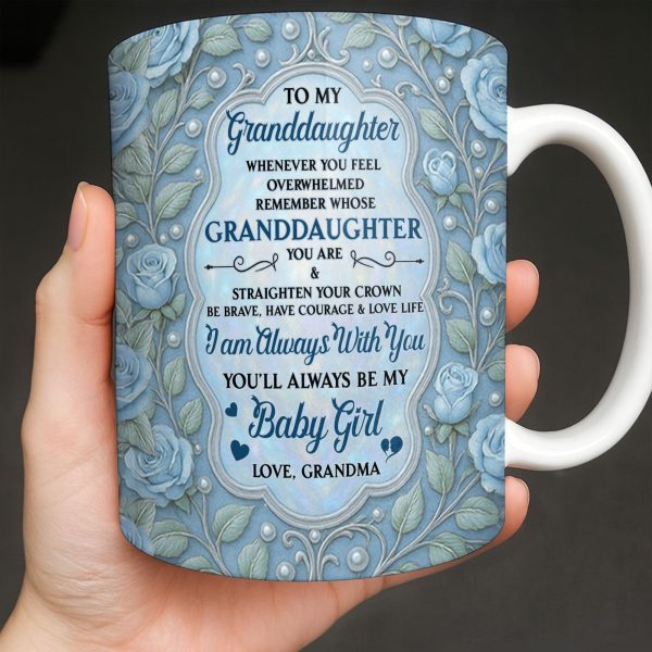 To My Granddaughter, Roses and Crowns Design - Personalized Custom Coffee Mug - GDT541_MG
