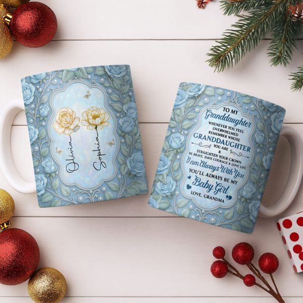 To My Granddaughter, Roses and Crowns Design - Personalized Custom Coffee Mug - GDT541_MG