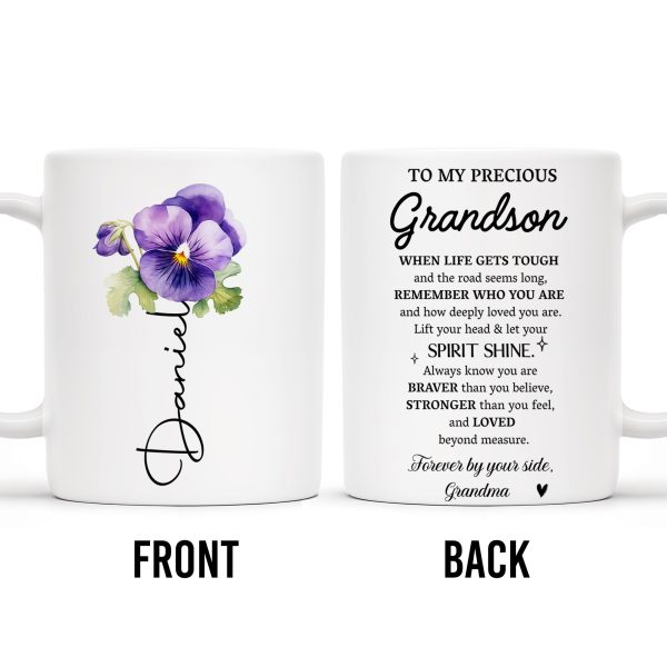 To My Grandson, Forever By Your Side, Encouragement Mug With Pansy Flower - Personalized Custom Coffee Mug - GSN020_MG