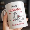 To My Husband, Hearts and Rings Design - Personalized Custom Coffee Mug - CPL1366_MG
