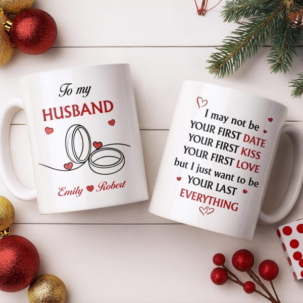To My Husband, Hearts and Rings Design - Personalized Custom Coffee Mug - CPL1366_MG