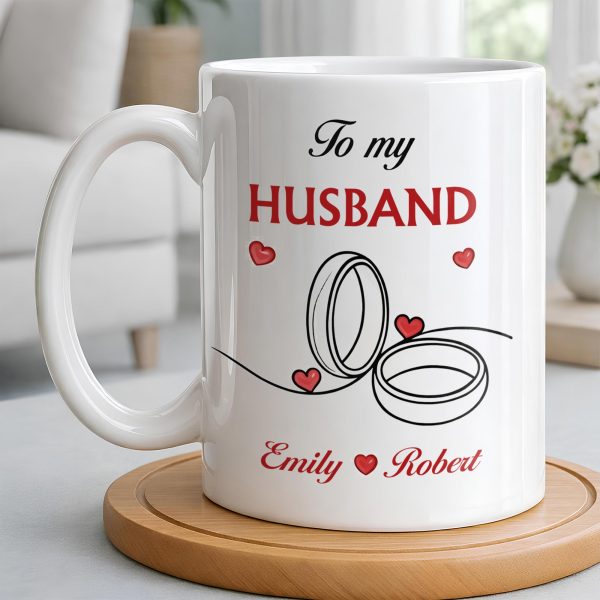 To My Husband, Hearts and Rings Design - Personalized Custom Coffee Mug - CPL1366_MG