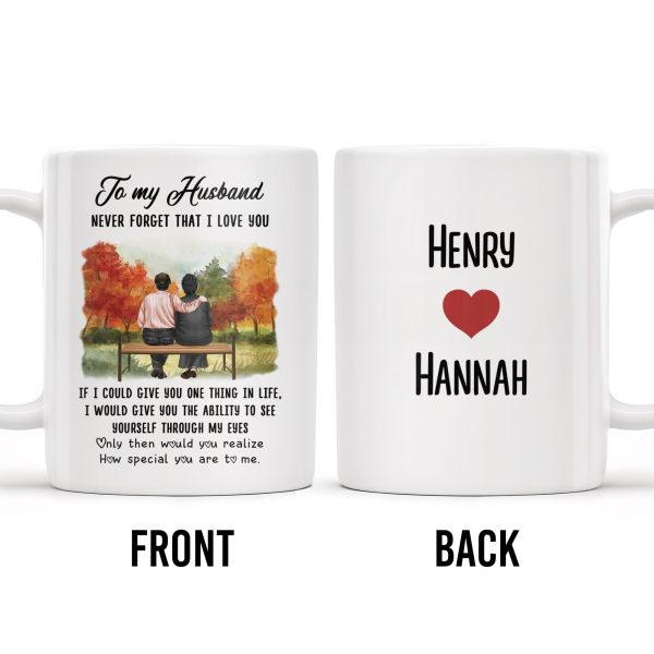 To My Husband Love Message With Bench Under Autumn Trees - Personalized Custom Coffee Mug - CPL261_MG