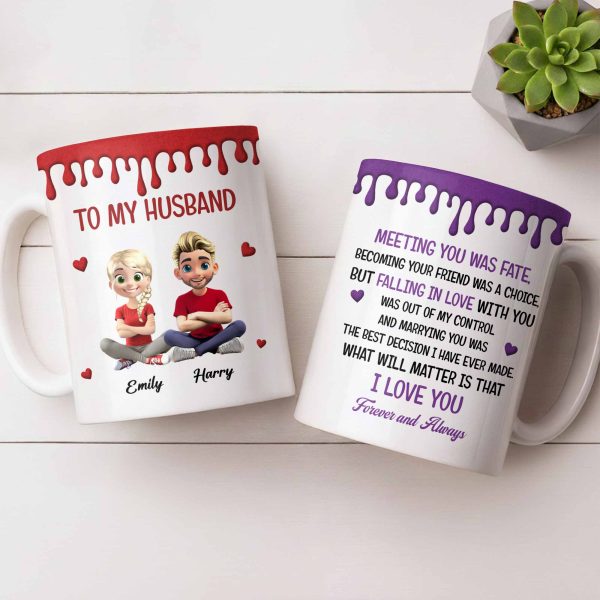 To My Husband, Meeting You Was Fate, Cartoon Couple - Personalized Custom Coffee Mug - CPL1209_MG