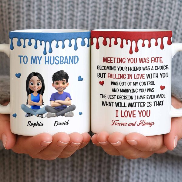 To My Husband, Meeting You Was Fate, Cartoon Couple - Personalized Custom Coffee Mug - CPL1209_MG