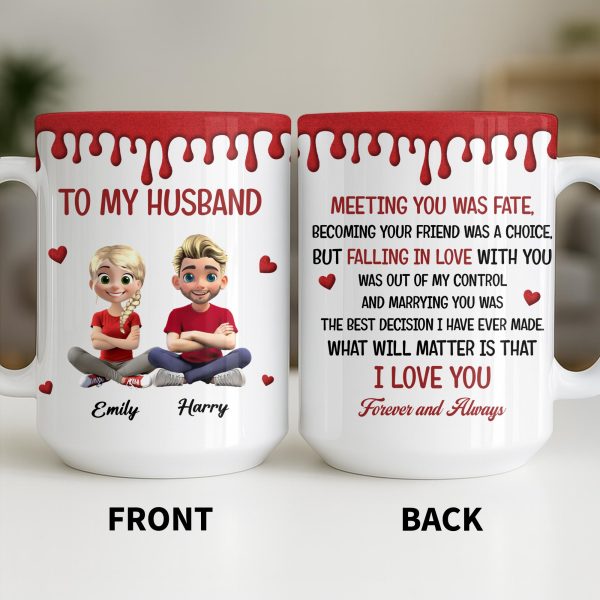 To My Husband, Meeting You Was Fate, Cartoon Couple - Personalized Custom Coffee Mug - CPL1209_MG