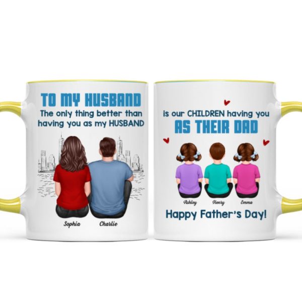 To My Husband Our Children Having You As Their Dad Blue Tone Personalized Mug, Father's Day Gift